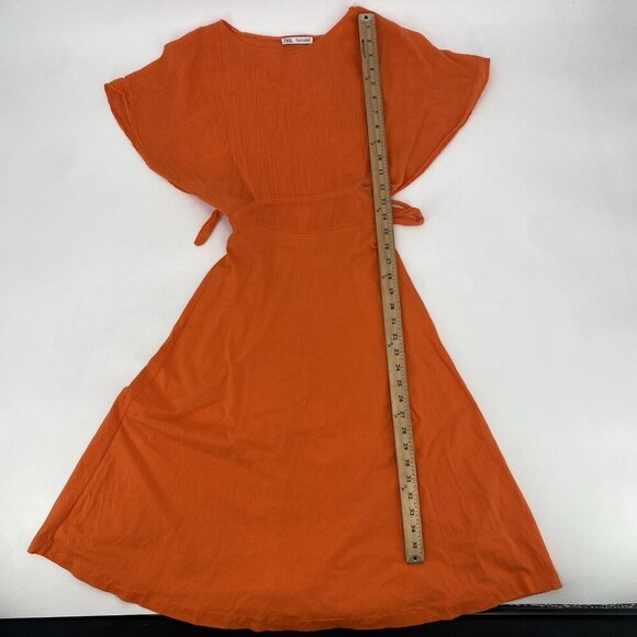 Zara Size Small Orange Cotton Open Back Dress Boho Contemporary Gauze - Picture 9 of 14